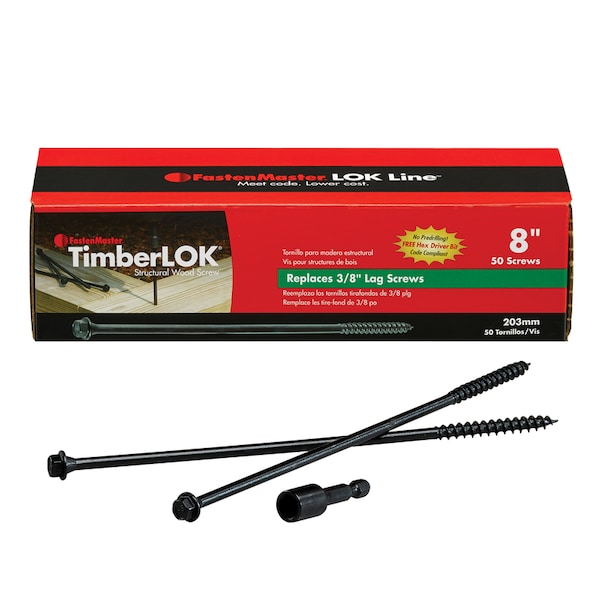 Fastenmaster Wood Screw, #8 x 8 in, Stainless Steel, 50 PK FMTLOK08-50A - main